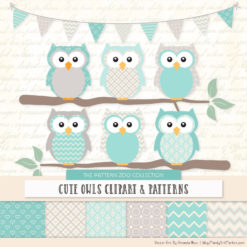 Pattern Zoo Aqua Patterned Owl Clipart & Patterns