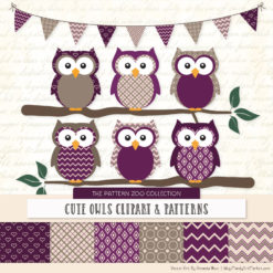 Pattern Zoo Plum Patterned Owl Clipart & Patterns