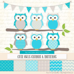 Pattern Zoo Tropical Blue Patterned Owl Clipart & Patterns
