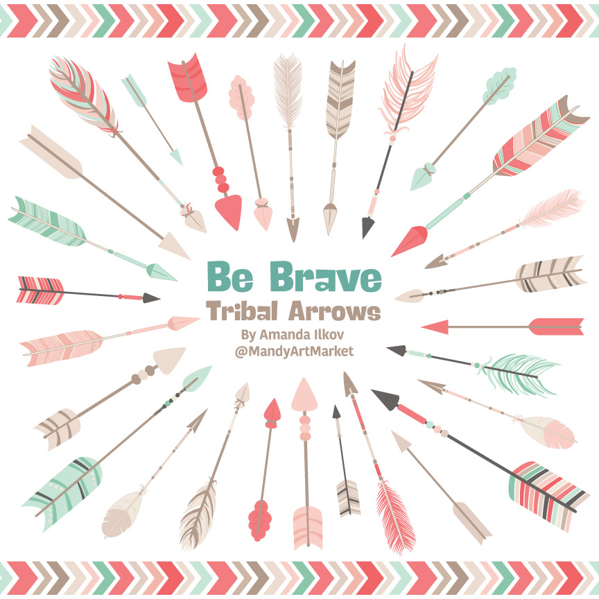 Mint & Coral Tribal Arrows Clipart