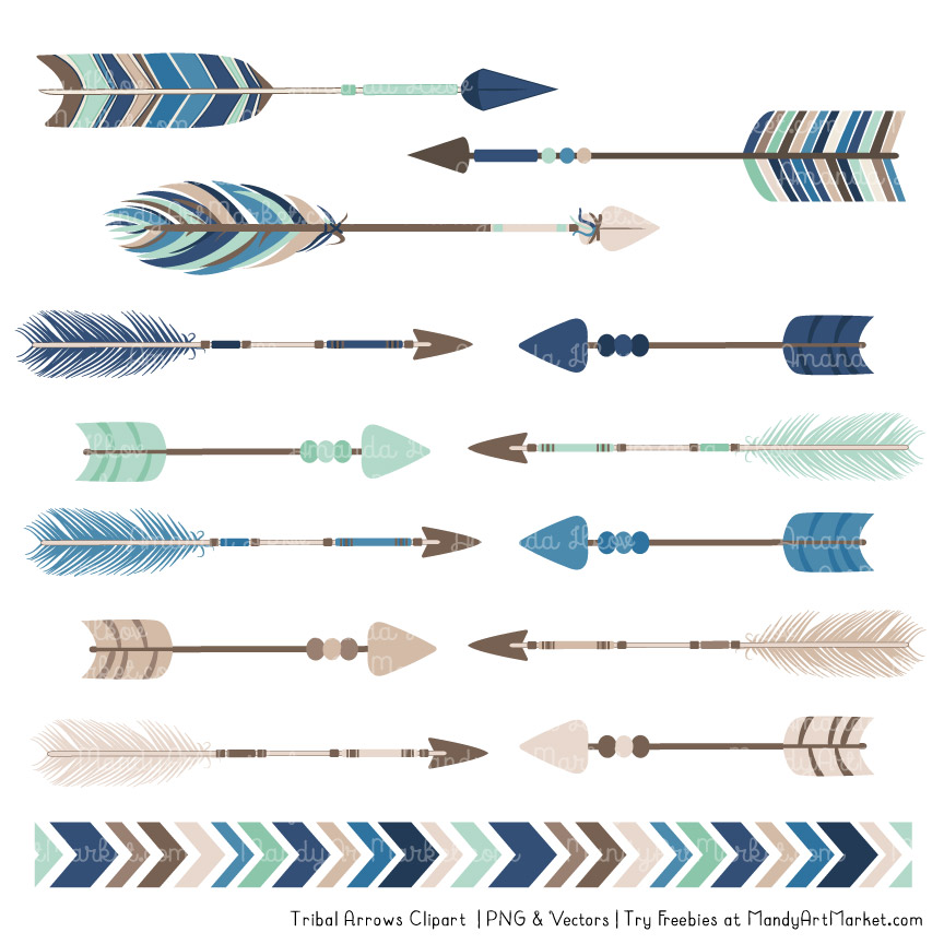 Navy & Mint Tribal Arrows Clipart