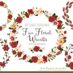 Round Floral Wreaths Clipart in Christmas