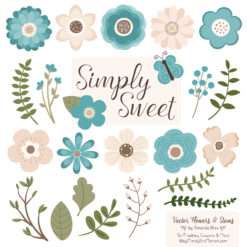 Vintage Blue Cute Flower Clipart