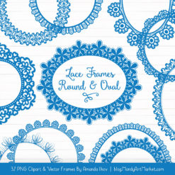 Blue Round Digital Lace Frames Clipart