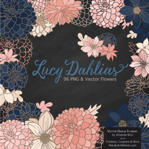Navy & Blush Dahlia Clipart