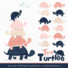 Navy & Blush Turtle Stack Clipart Vectors