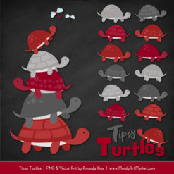 Red & Pewter Turtle Stack Clipart Vectors