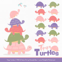 Wildflowers Turtle Stack Clipart Vectors