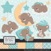 Aqua Sleepy Bears Clipart & Paper Vectors